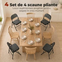 HOMCOM Set de 2 Scaune Pliabile Metalice, Tapițate cu Piele Ecologică PU, pentru Interior, cu Șezut Confortabil și Spătar Deschis(m-4)