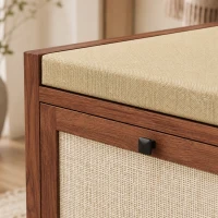 HOMCOM Rattan Shoe Bench with Padded Cushion and 2 Cabinets for Hidden Storage, Brown(m-10)