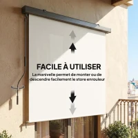 Outsunny Store enrouleur extérieur, store vertical extérieur avec manivelle et cassette en aluminium, 250x160cm, crème(m-4)