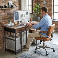 HOMCOM Bureau avec rangement avec prises de courant, 3 tiroirs en tissu et 4 étagères de rangement, 120 x 40 x 76 cm, marron(m-8)