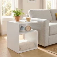 HOMCOM Tavolino Moderno, da Salotto con 3 Ripiani Aperti per Soggiorno, Camera, Studio, Bianco(m-8)