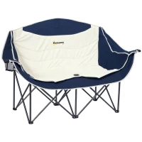 Outsunny Faltstuhl faltbar 2 Sitzer Campingstuhl mit Getränkehalter Tragetasche bis 250kg belastbar Blau(m-12)
