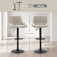 HOMCOM Set 2 drehbare, höhenverstellbare Barhocker mit Metallfuß und Rückenlehne, Cremeweiß(m-3)
