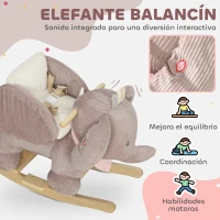 AIYAPLAY Caballito Balancín para Bebés con Sonido de Elefante y Cinturón de Seguridad de 3 Puntos Base de Madera Marrón(m-4)