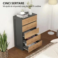 HOMCOM Comodă cu 5 Sertare din Lemn, cu Șine Metalice și Mânere Decupate, 60x39x100 cm(m-5)