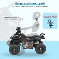 HOMCOM Mini Quad per Bambini 18-36 Mesi a Spinta Manuale con Musiche Integrate e Ampia Impugnatura in PP e Metallo, Nero(m-6)