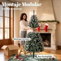 HOMCOM Árbol de Navidad Artificial 180 cm con 910 Ramas con Nieve 58 Piñas y Soporte Metálico Plegable Fácil Montaje Verde(m-9)