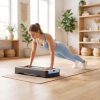 SPORTNOW Placă de step reglabilă pe înălțime Fitness Aerobic Stepper cu 2 trepte (11/16 cm) 2 benzi de rezistență, covoraș anti-alunecare Albastru(m-4)