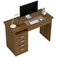 HOMCOM Birou de calculator cu 5 sertare, 110 x 50 cm, birou cu depozitare, raft deschis, sertar cu închidere, Nuc(m-10)