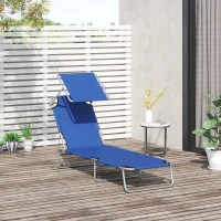 Outsunny Transat Bain de Soleil Pliable Chaise Longue Pliante Grand Confort Dossier Inclinable Multi-positions et Pare-Soleil réglable Dim. 187L x 58l x 36H cm Bleu(m-10)