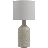 HOMCOM Lampe de Table avec Base en Céramique et Abat-Jour en Lin, Lampe de Chevet Rétro avec Culot E27, Blanc et Sable(m-1)