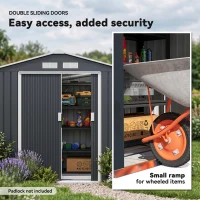 Outsunny 7 x 4ft Weatherproof Shed, Outdoor Bike Storage Shed with Ventilation Slots, Foundation Kit and Lockable Double Doors, Dark Grey(m-5)