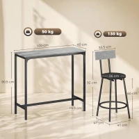 HOMCOM Mesa de bar con 2 taburetes acolchados y reposapiés para comedor, espacios pequeños, gris(m-3)