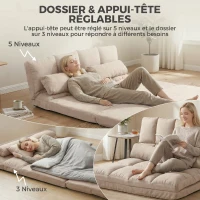 HOMCOM Chauffeuse Matelas d'appoint Pliant - Fauteuil Convertible - Inclinaison Dossier réglable 14 Positions - 2 Coussins(m-4)