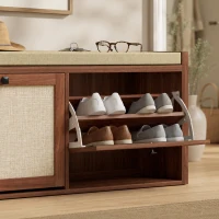 HOMCOM Rattan Shoe Bench with Padded Cushion and 2 Cabinets for Hidden Storage, Brown(m-12)