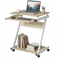 HOMCOM Birou pentru Computer cu 4 Roți și Suport Tastatură Glisant, PAL, Metal, Stejar(m-11)