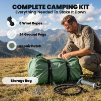 Outsunny Inflatable Camping Tent, 4 Season Hot Tent 10000mm Waterproof with Chimney Opening, Sky Light and Air Pump, Green(m-9)