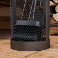 Outsunny Juego Utensilios Chimenea de 5 Piezas de Metal con Escoba Pala Tenazas Atizador y Soporte Ø16x33,5 cm Negro(m-9)