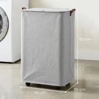 HOMCOM Cesto de Ropa Sucia con Tapa y Ruedas 50L Cesta de Ropa Sucia Plegable con Bolsa con Cordón Extraíble 40x30x65 cm Gris(m-3)