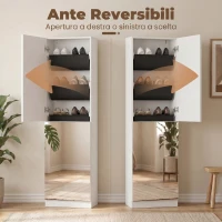HOMCOM Scarpiera a Specchio con 5 Ripiani in Tessuto non Tessuto e Mensola Inferiore, in Legno, 50x20x180 cm, Bianco(m-7)