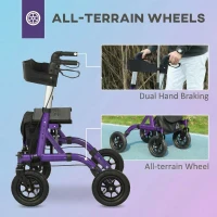 HOMCOM Folding Adjustable Rollator with Dual Brakes & 6 Adjustable Handle Heights for Seniors Purple(m-5)