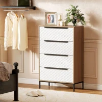 HOMCOM Cómoda com 4 Gavetas de Tecido Frentes com Padrão de Diamante Móvel de Arrumação 59,5,5x30x92,5 cm Madeira e Branco(m-10)