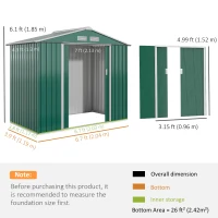 Outsunny 7 x 4ft Metal Garden Shed, Outdoor Storage Tool House with Ventilation Slots, Foundation Kit and Lockable Double Doors, Green(m-3)