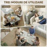 HOMCOM Masă de Dining Pliabilă cu Extensii și Roți cu Frână pentru 4-6 Persoane, Birou Pliabil,140x80x74 cm, Gri Ciment(m-4)