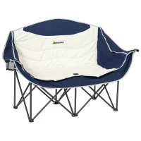 Outsunny Faltstuhl faltbar 2 Sitzer Campingstuhl mit Getränkehalter Tragetasche bis 250kg belastbar Blau(m-1)