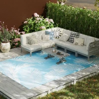 Outsunny Outdoor Teppich wendbarer robuster Wetterfest Outdoorteppich mit Tragetasche Bodenankern 274 x 182 cm Hellblau+Weiß(m-9)