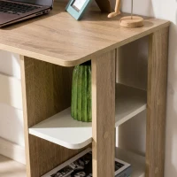 HOMCOM Birou Modern din Lemn cu Raft cu 3 Etaje, 100x44x74cm, Alb și Stejar(m-9)