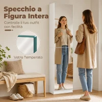 HOMCOM Scarpiera a Specchio con 5 Ripiani in Tessuto non Tessuto e Mensola Inferiore, in Legno, 50x20x180 cm, Bianco(m-5)