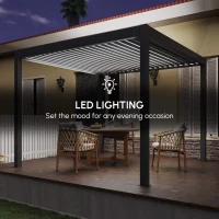 Outsunny 3 x 3(m) Electric Louvered Pergola with LED Lights, Aluminium Pergola Hardtop Gazebo with Remote, Adjustable Roof and Drainage System, Water and UV Proof(m-5)