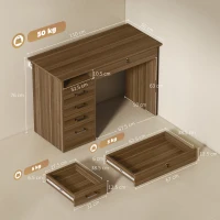 HOMCOM Birou de calculator cu 5 sertare, 110 x 50 cm, birou cu depozitare, raft deschis, sertar cu închidere, Nuc(m-3)
