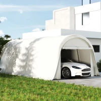 Carport Outsunny 3,6 x 7,2 m Rezistent, Garaj Portabil cu Protecție Solară UPF50+, Cadru Galvanizat, Ușă Mare Rulantă pentru Mașini, Camioane, Bărci, Motociclete, Biciclete, Alb Crem(m-10)