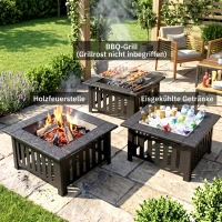 Outsunny Vuurschaal van Staal - Vuurkorf met Vonkenscherm en Pook - Voor Outdoor BBQ of Camping - 67x67x47cm - Zwart(m-4)