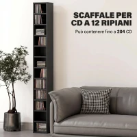 HOMCOM Mobile Libreria Porta CD a 12 Ripiani per 204 CD, in MDF e Truciolato, 21x20x175 cm, Nero(m-4)