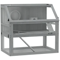 PawHut Cage Hamster Rongeur à 3 Niveaux, Base Amovible Profonde, Cabane, Balançoire, 80x50x76cm Gris Clair(m-1)