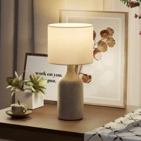 HOMCOM Lampe de Table avec Base en Céramique et Abat-Jour en Lin, Lampe de Chevet Rétro avec Culot E27, Blanc et Sable(m-10)
