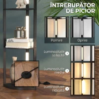 HOMCOM Lampadar Coloană din MDF cu 4 Rafturi și Iluminare LED de 3000K, 41x29.5x163.5 cm, Negru(m-7)