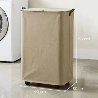 HOMCOM Cesto de Ropa Sucia con Tapa y Ruedas 50L Cesta de Ropa Sucia Plegable con Bolsa con Cordón Extraíble 40x30x65 cm Camel(m-3)