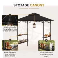 Outsunny 150 x 240cm BBQ Grill Gazebo, with Shelves - Grey(m-5)