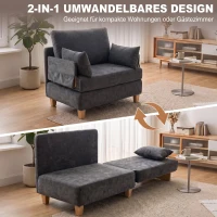 HOMCOM Schlafsessel 2-in-1 mit Bettfunktion, Schlafsofa mit 2 waschbaren Kissen, Seitentaschen für Wohnzimmer, Schlafzimmer(m-4)
