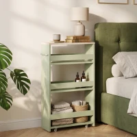 kleankin Cărucior de depozitare cu 3 niveluri cărucior de stocare etajeră pe roți cu mâner - 48 x 15 x 80 cm verde(m-5)