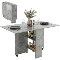 HOMCOM Masă de Dining Pliabilă cu Extensii și Roți cu Frână pentru 4-6 Persoane, Birou Pliabil,140x80x74 cm, Gri Ciment(m-11)