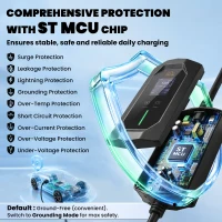 HOMCOM EV Charger Type 2 to 3 Pin Plug, 10 m, 2.8 kW, 6-13 A, Electric Car Charger Type 2 Charging Cable w/ 1-12 h Time Delay(m-5)