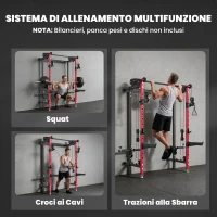 SPORTNOW Power Cage Pieghevole, Rack con Barra Trazioni e Sistema Puleggia Cavi, Rosso(m-6)
