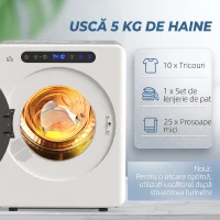 HOMCOM Mini Uscător Electric 1000W de 3 kg cu Afișaj LED, 49x43x61 cm, Alb(m-5)