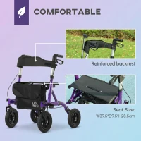 HOMCOM Folding Adjustable Rollator with Dual Brakes & 6 Adjustable Handle Heights for Seniors Purple(m-4)