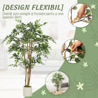 HOMCOM Plantă Artificială Banian cu Ramuri Modelabile din PEVA și Lemn, 65 x 65 x 150 cm, Verde(m-6)